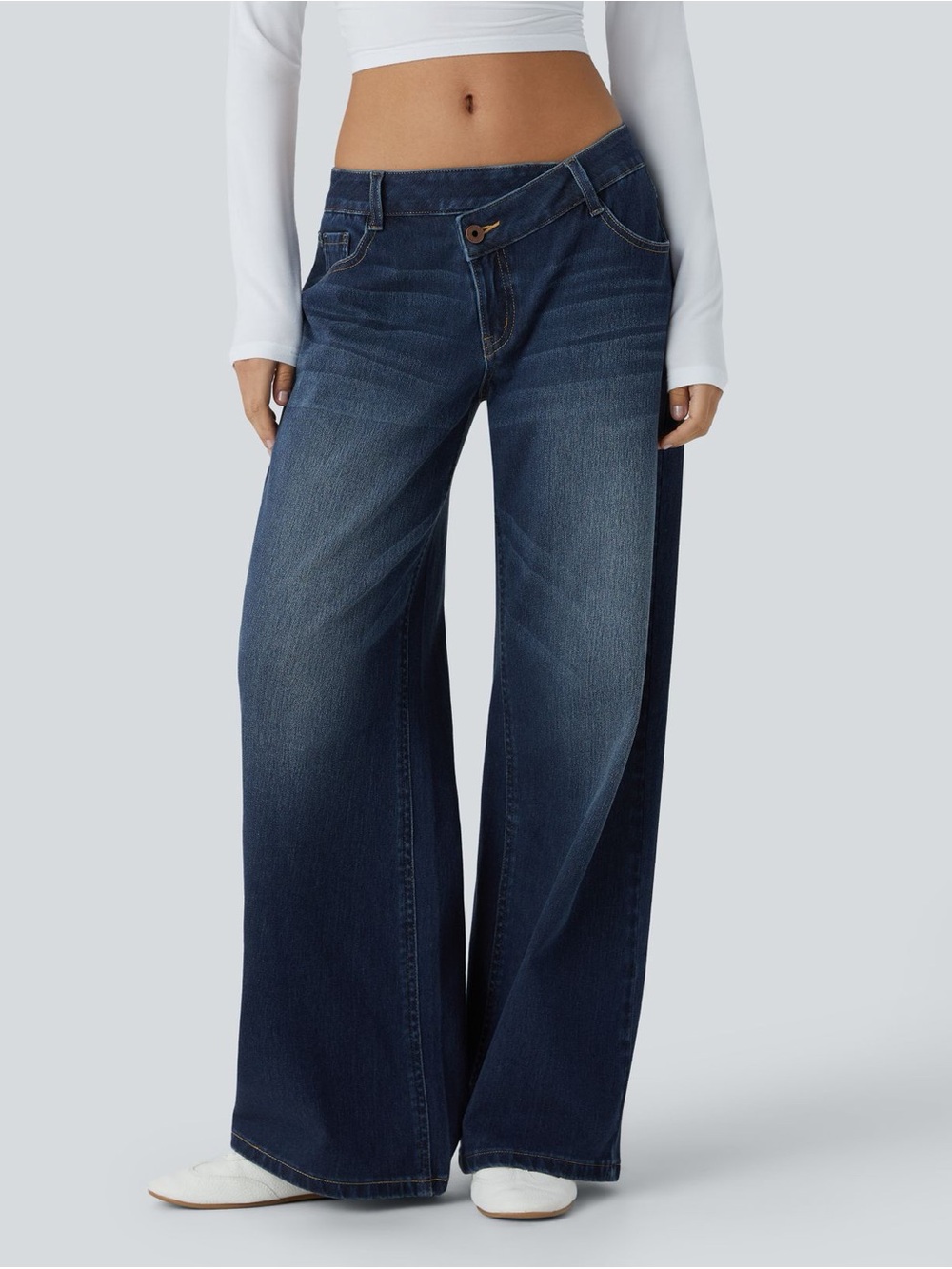 Halara Flex Asymmetric Low Rise Zipper Pockets Baggy Wide Leg Size M